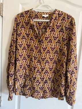 J. Jill Mustard Floral Print Button-Front Top